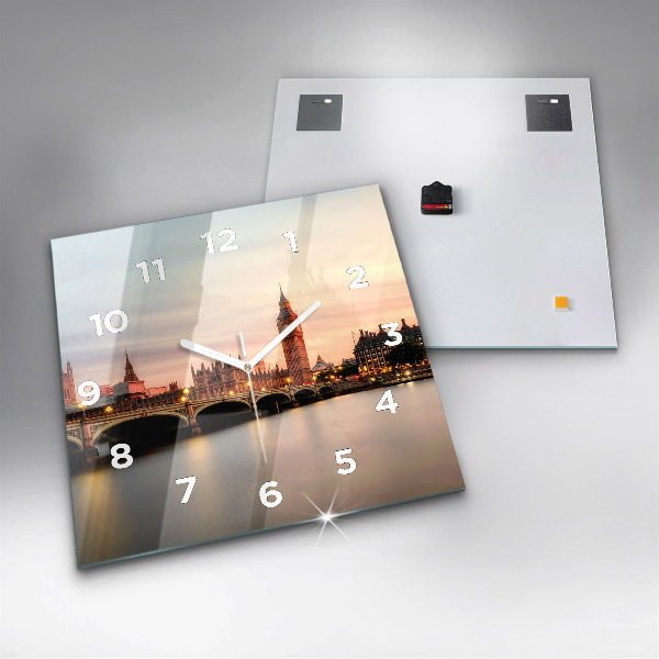 Square glass wall clock Big Ben London panorama
