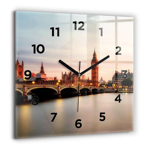 Square glass wall clock Big Ben London panorama