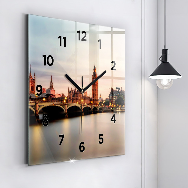 Square glass wall clock Big Ben London panorama