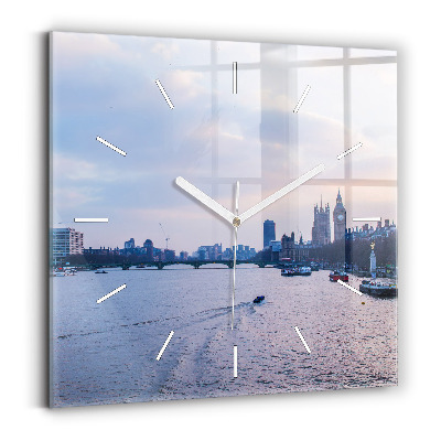 Square glass wall clock London Eye city panorama