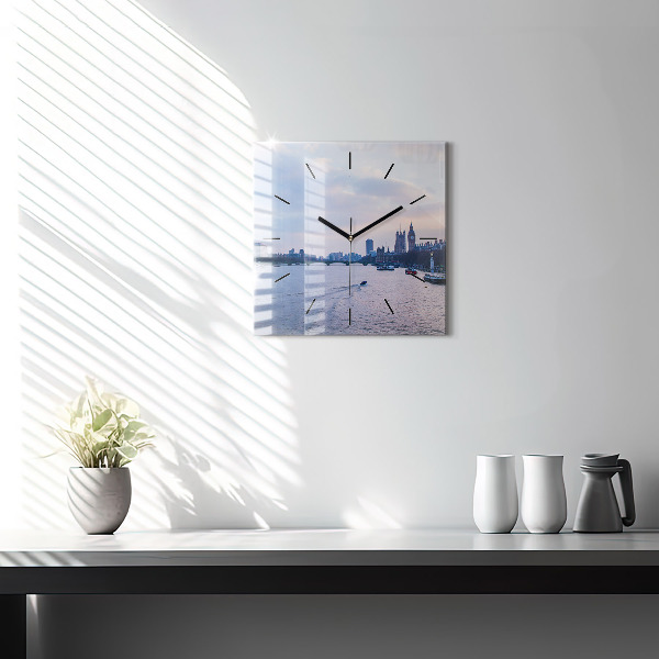 Square glass wall clock London Eye city panorama