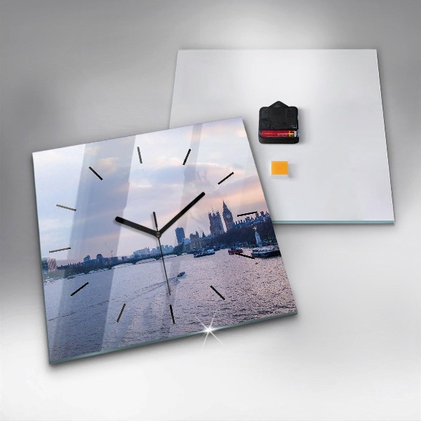 Square glass wall clock London Eye city panorama