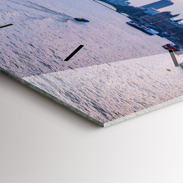 Square glass wall clock London Eye city panorama