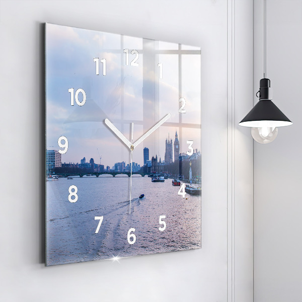 Square glass wall clock London Eye city panorama