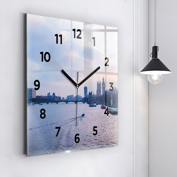 Square glass wall clock London Eye city panorama