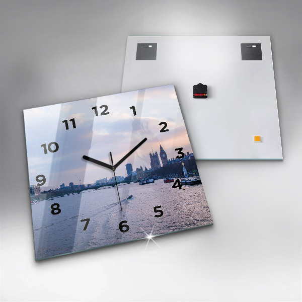 Square glass wall clock London Eye city panorama