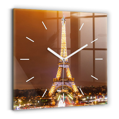 Square glass wall clock Illuminated Eiffel Tower
