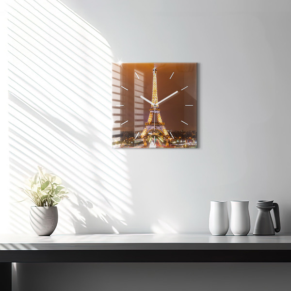 Square glass wall clock Illuminated Eiffel Tower