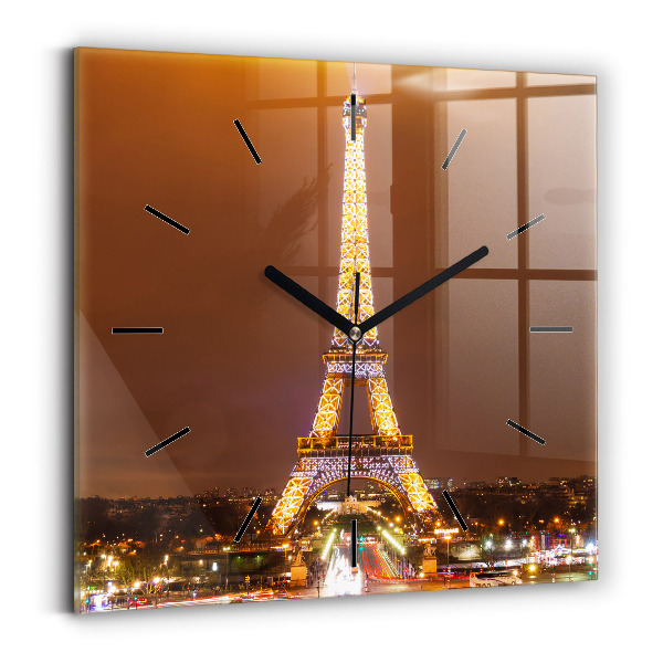 Square glass wall clock Illuminated Eiffel Tower