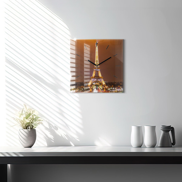 Square glass wall clock Illuminated Eiffel Tower