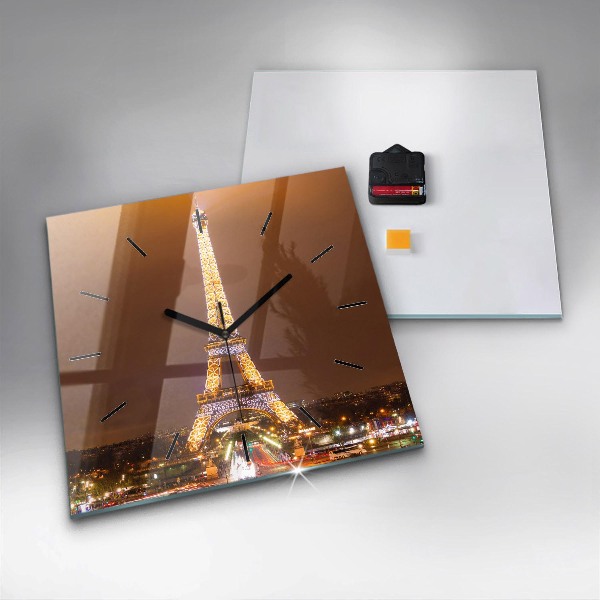 Square glass wall clock Illuminated Eiffel Tower