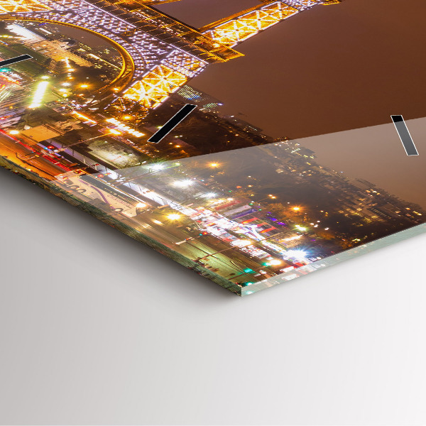 Square glass wall clock Illuminated Eiffel Tower