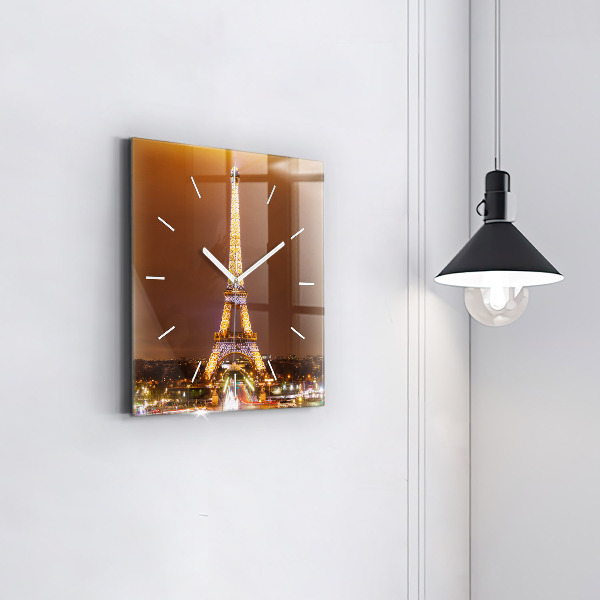 Square glass wall clock Illuminated Eiffel Tower