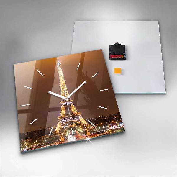 Square glass wall clock Illuminated Eiffel Tower