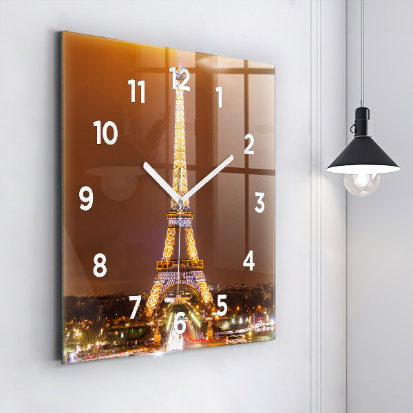 Square glass wall clock Illuminated Eiffel Tower