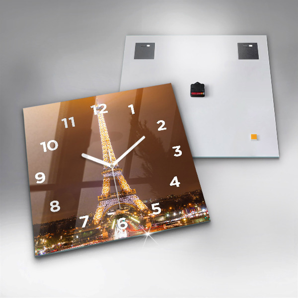 Square glass wall clock Illuminated Eiffel Tower