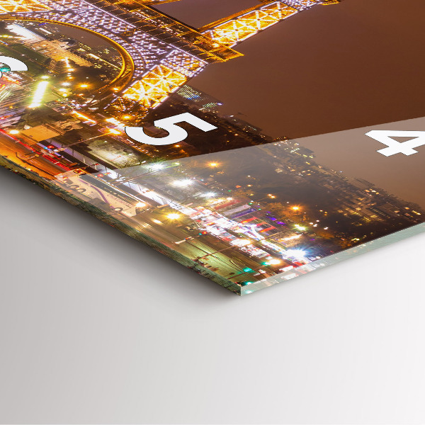 Square glass wall clock Illuminated Eiffel Tower