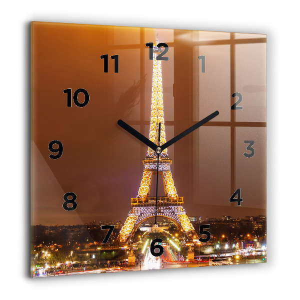 Square glass wall clock Illuminated Eiffel Tower