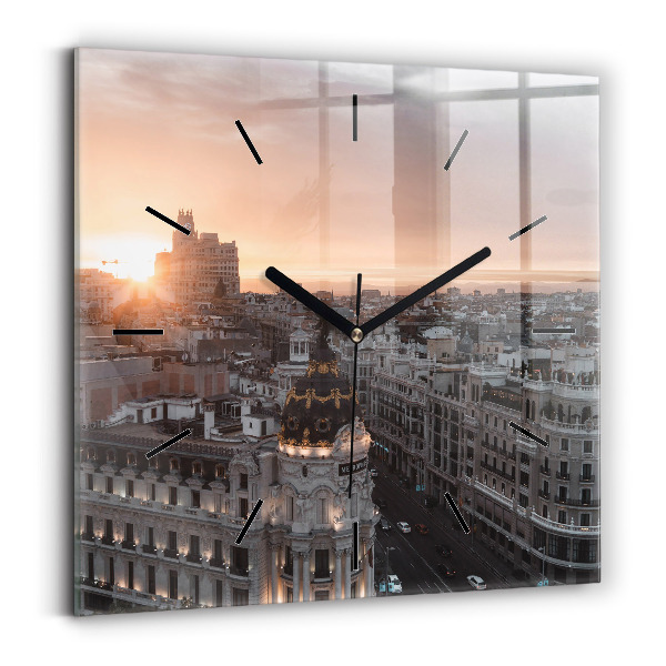 Square glass wall clock Cities at sunset