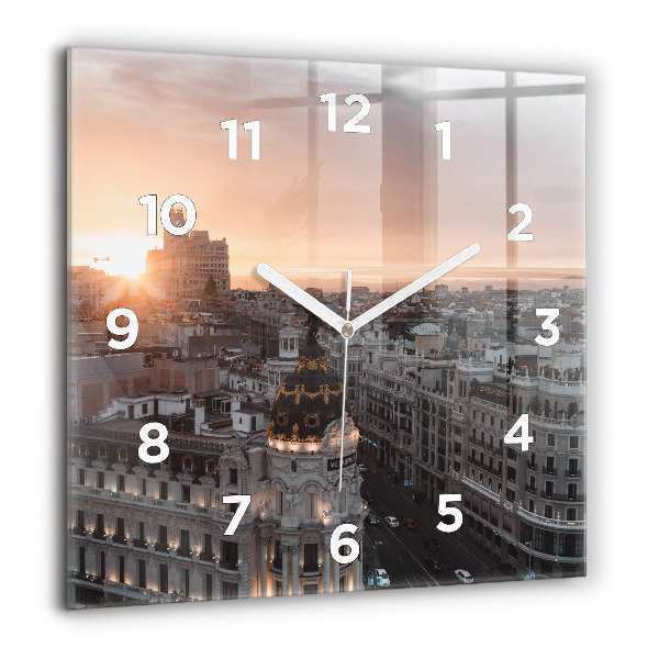 Square glass wall clock Cities at sunset