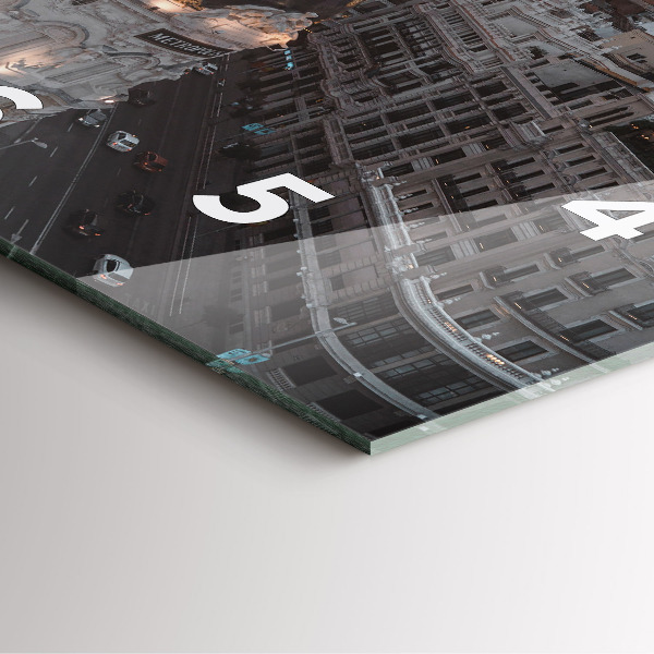 Square glass wall clock Cities at sunset