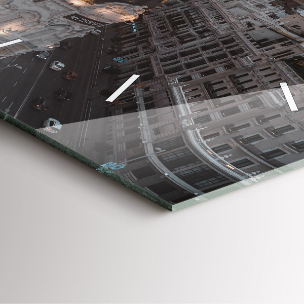 Square glass wall clock Cities at sunset