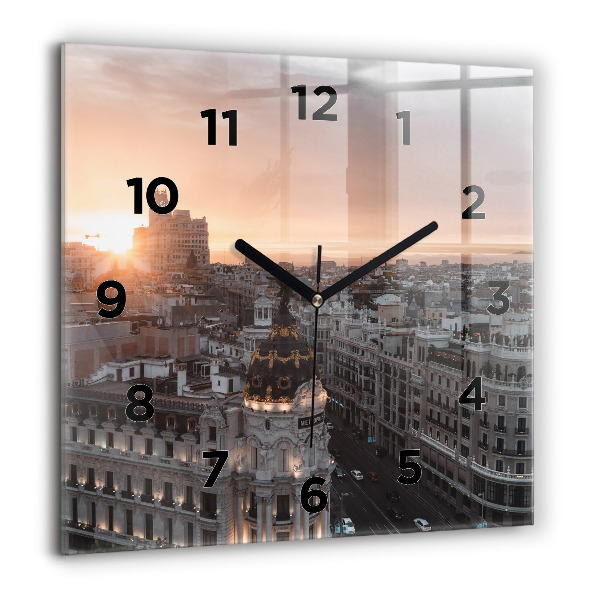 Square glass wall clock Cities at sunset