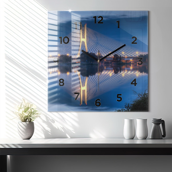 Square glass wall clock Rędziński Bridge Wrocław