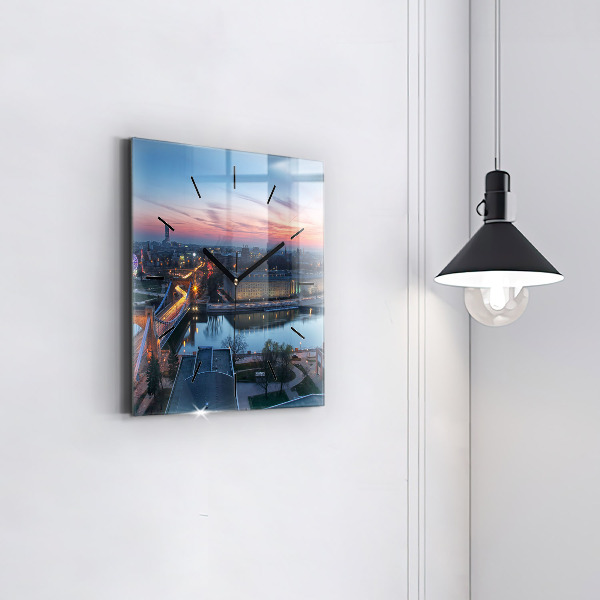 Square glass wall clock Wroclaw from a drone