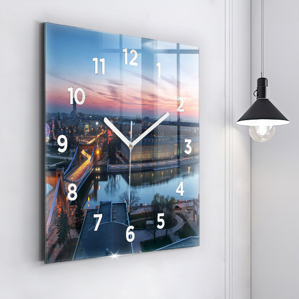 Square glass wall clock Wroclaw from a drone