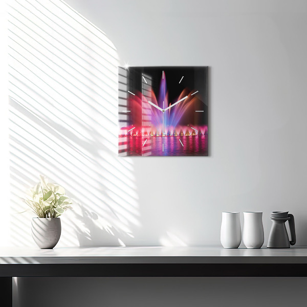 Square glass wall clock Wroclaw Fountain at Night