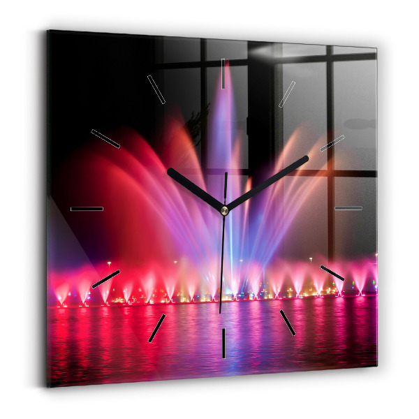 Square glass wall clock Wroclaw Fountain at Night