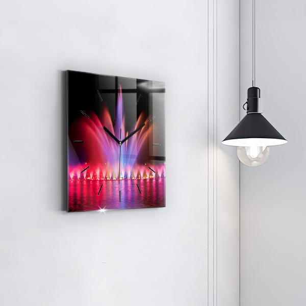 Square glass wall clock Wroclaw Fountain at Night