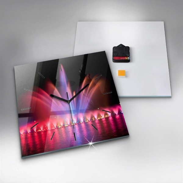 Square glass wall clock Wroclaw Fountain at Night