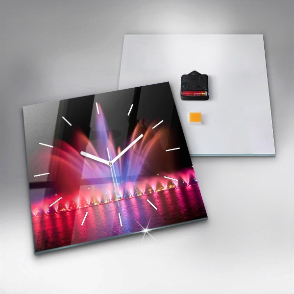 Square glass wall clock Wroclaw Fountain at Night