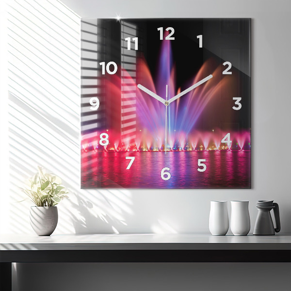 Square glass wall clock Wroclaw Fountain at Night