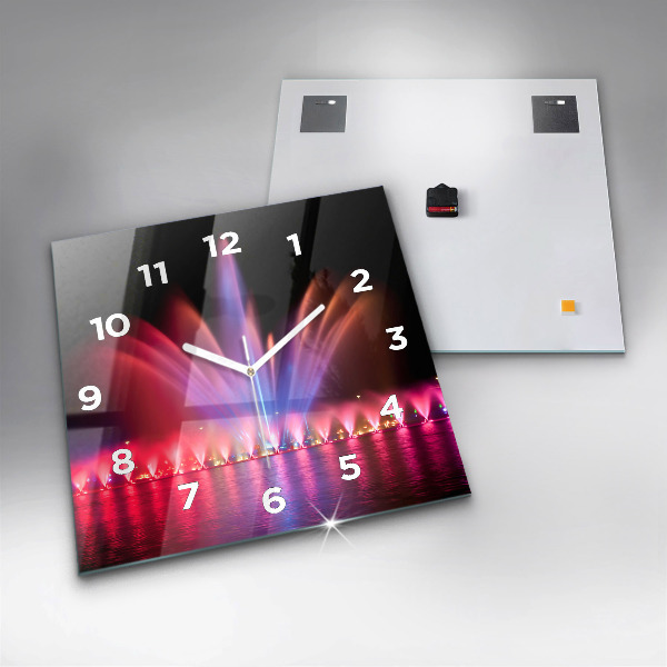 Square glass wall clock Wroclaw Fountain at Night