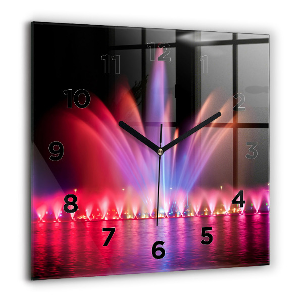 Square glass wall clock Wroclaw Fountain at Night