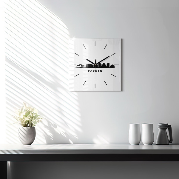 Square glass wall clock Poznan panorama graphics