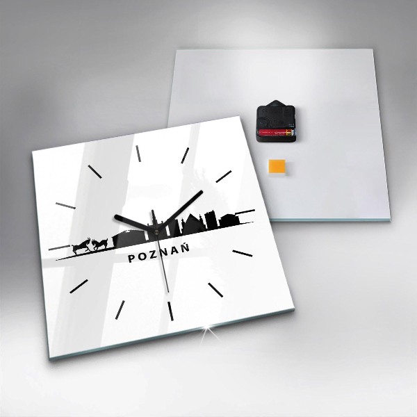 Square glass wall clock Poznan panorama graphics