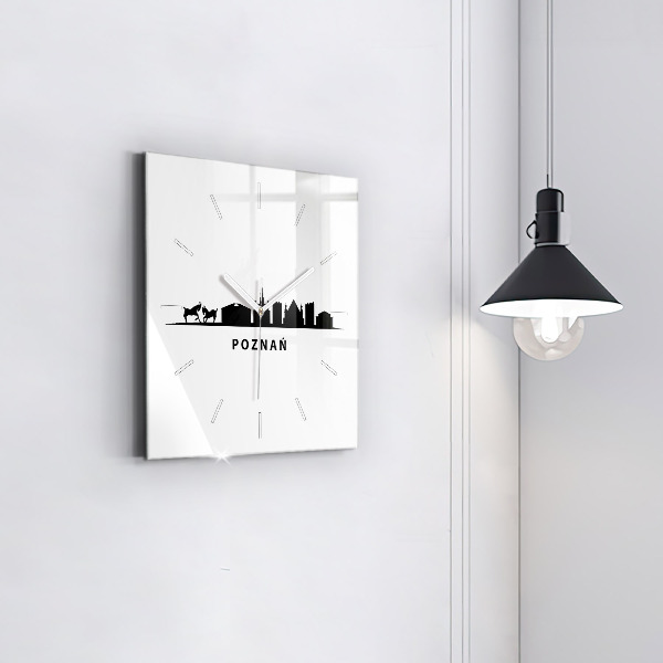Square glass wall clock Poznan panorama graphics