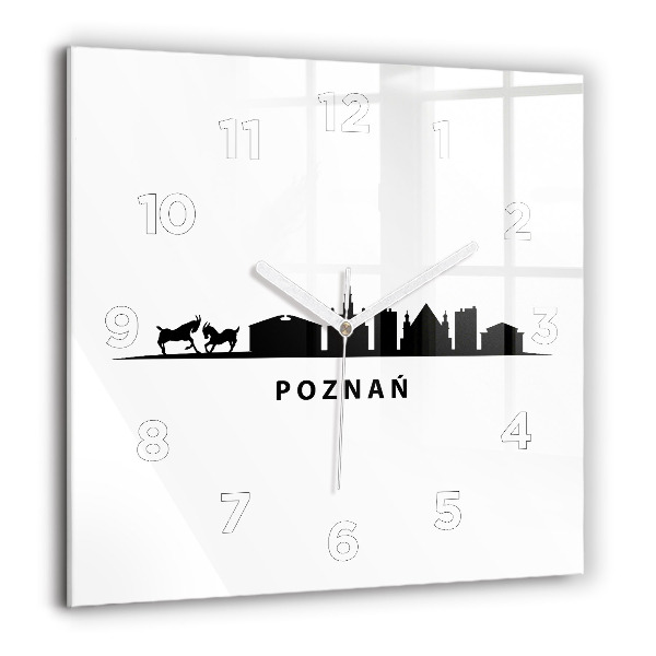 Square glass wall clock Poznan panorama graphics