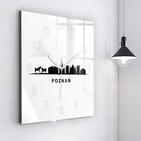 Square glass wall clock Poznan panorama graphics