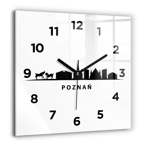 Square glass wall clock Poznan panorama graphics