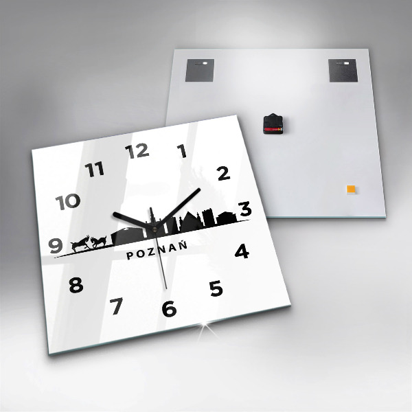 Square glass wall clock Poznan panorama graphics
