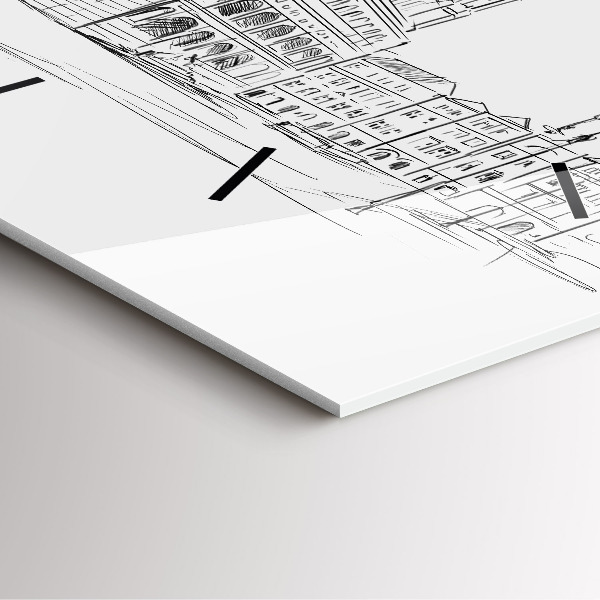 Square glass wall clock Sketch of the old town of Poznań