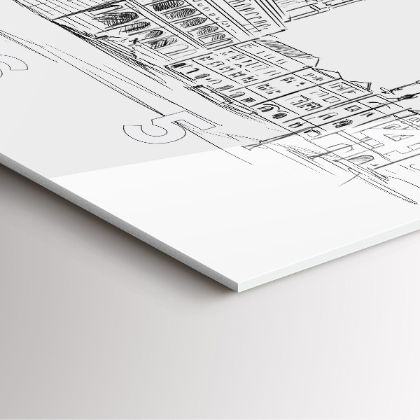 Square glass wall clock Sketch of the old town of Poznań