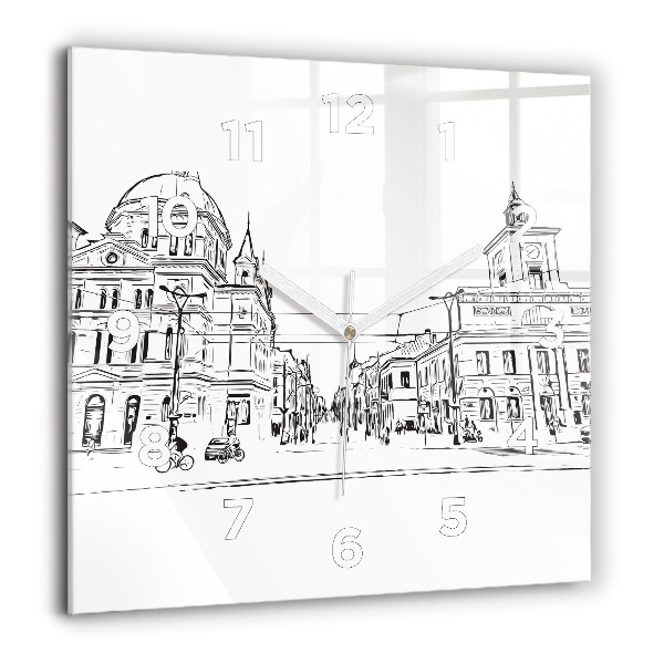 Square glass wall clock Illustration of the city of Poznań