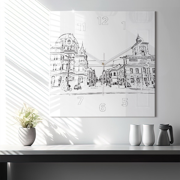 Square glass wall clock Illustration of the city of Poznań