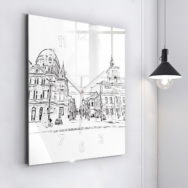 Square glass wall clock Illustration of the city of Poznań
